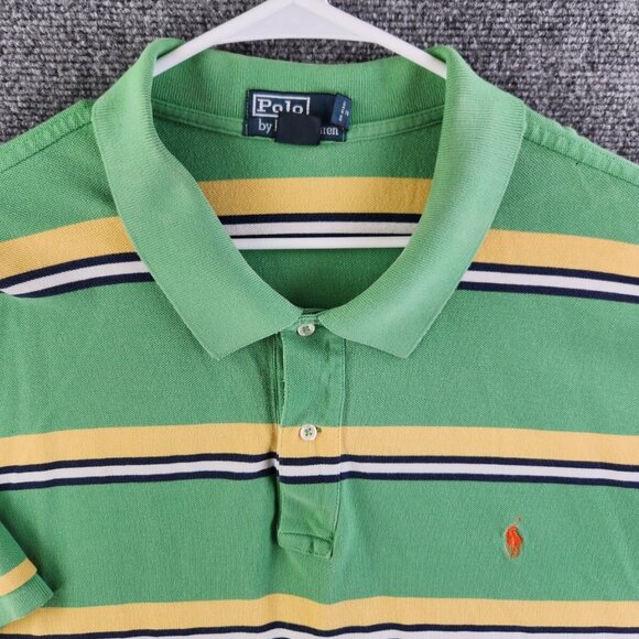 Polo Ralph Lauren Mens 4XB Big Green Yellow Blue Short Sleeve Polo Shirt Striped - Picture 1 of 12